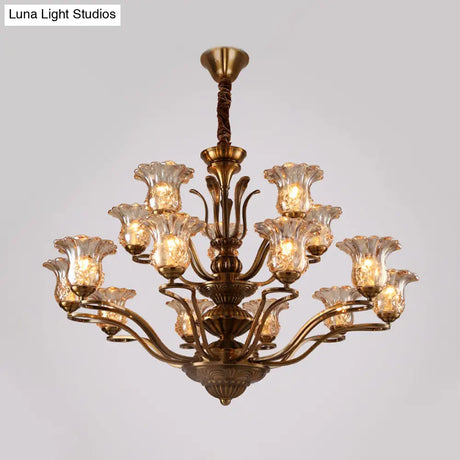 Clear Glass Pendant Chandelier With Branching Design - Rustic Living Room Ceiling Light In Brass
