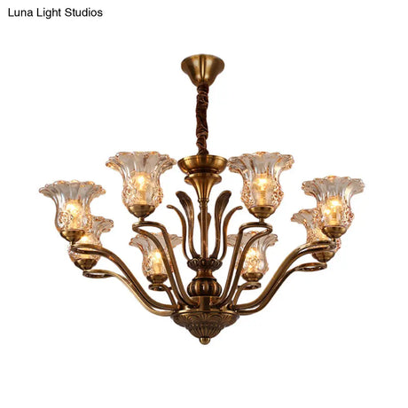 Clear Glass Pendant Chandelier With Branching Design - Rustic Living Room Ceiling Light In Brass