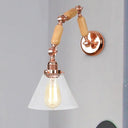 Clear Glass Sconce Light Fixture: Industrial Gold Cone Living Room Wall Lamp With Curved Arm