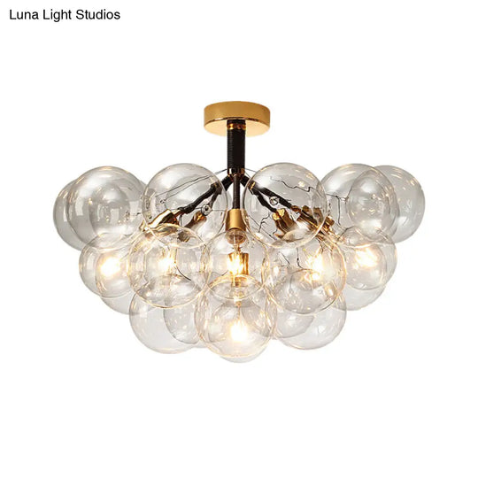 Clear Glass Semi Flush Ceiling Light With Contemporary Bubble Design For Foyer And Corridor