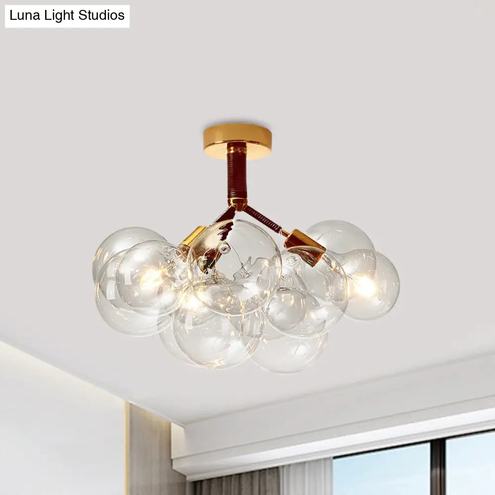 Clear Glass Semi Flush Ceiling Light With Contemporary Bubble Design For Foyer And Corridor