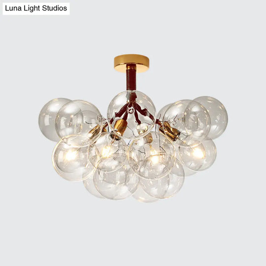 Clear Glass Semi Flush Ceiling Light With Contemporary Bubble Design For Foyer And Corridor