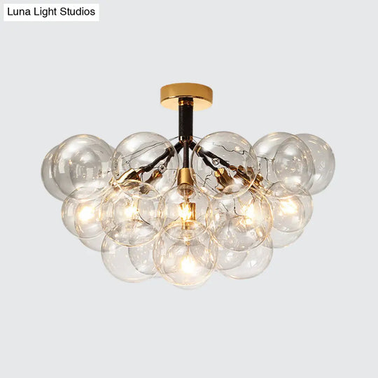 Clear Glass Semi Flush Ceiling Light With Contemporary Bubble Design For Foyer And Corridor