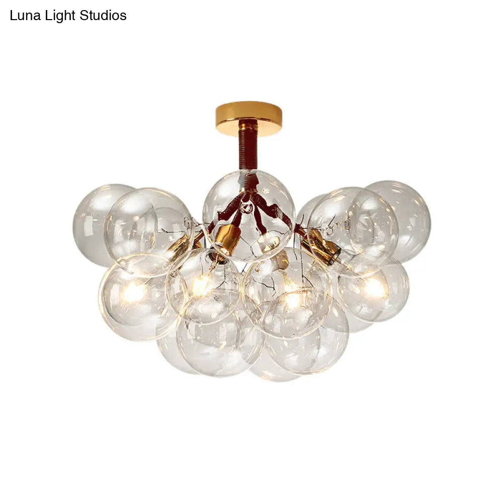 Clear Glass Semi Flush Ceiling Light With Contemporary Bubble Design For Foyer And Corridor