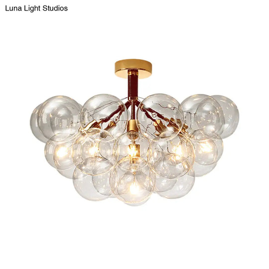 Clear Glass Semi Flush Ceiling Light With Contemporary Bubble Design For Foyer And Corridor