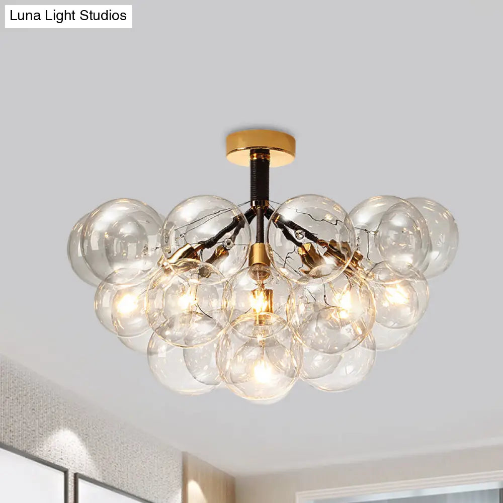 Clear Glass Semi Flush Ceiling Light With Contemporary Bubble Design For Foyer And Corridor