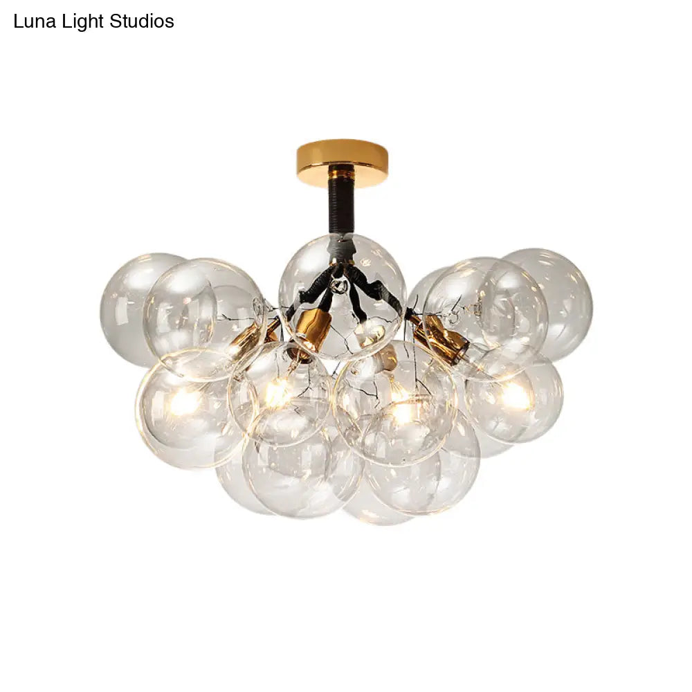 Clear Glass Semi Flush Ceiling Light With Contemporary Bubble Design For Foyer And Corridor