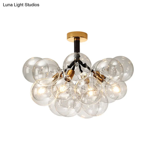 Clear Glass Semi Flush Ceiling Light With Contemporary Bubble Design For Foyer And Corridor