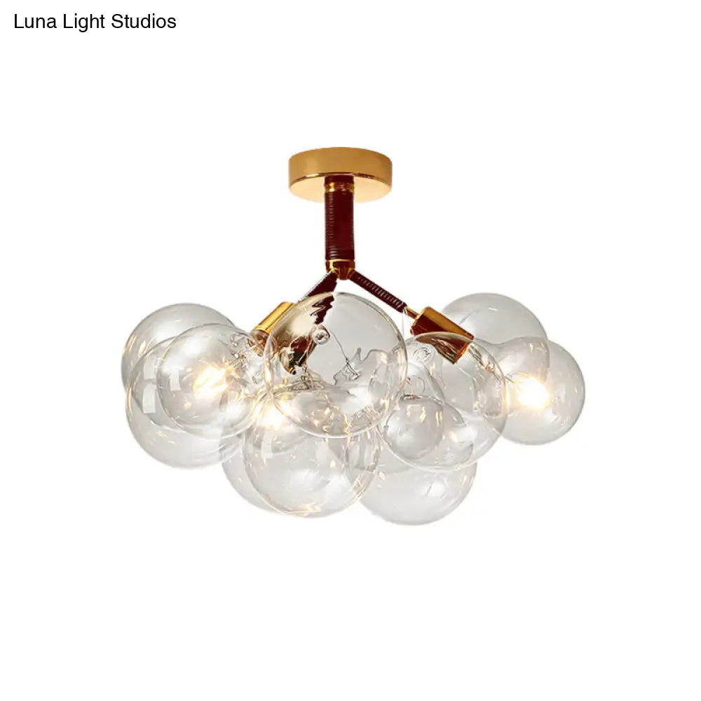 Clear Glass Semi Flush Ceiling Light With Contemporary Bubble Design For Foyer And Corridor