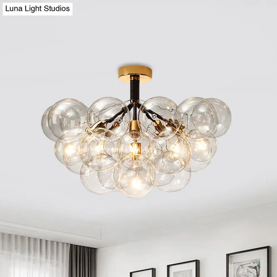 Clear Glass Semi Flush Ceiling Light With Contemporary Bubble Design For Foyer And Corridor