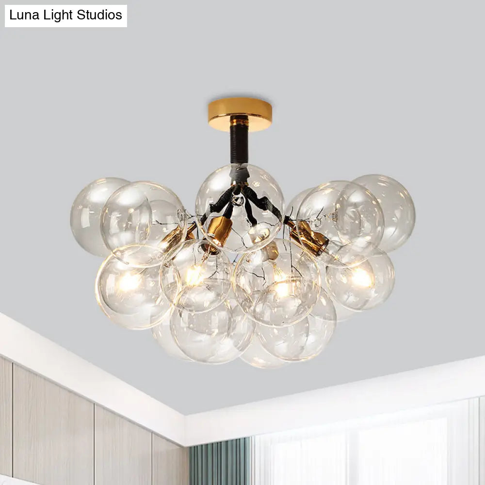 Clear Glass Semi Flush Ceiling Light With Contemporary Bubble Design For Foyer And Corridor
