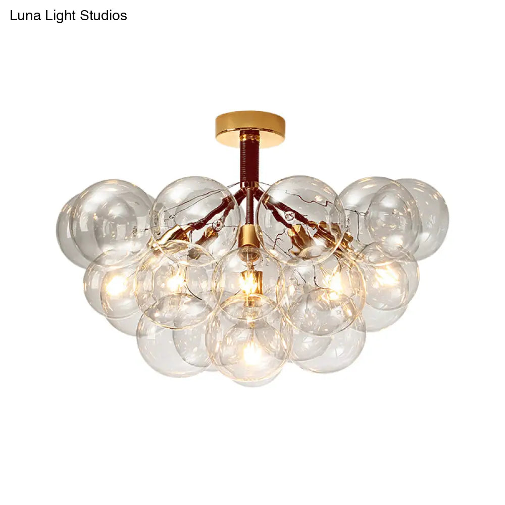 Clear Glass Semi Flush Ceiling Light With Contemporary Bubble Design For Foyer And Corridor