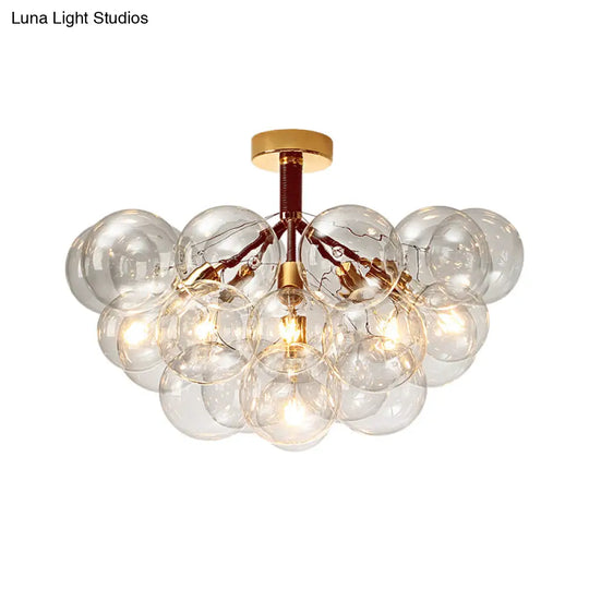 Clear Glass Semi Flush Ceiling Light With Contemporary Bubble Design For Foyer And Corridor