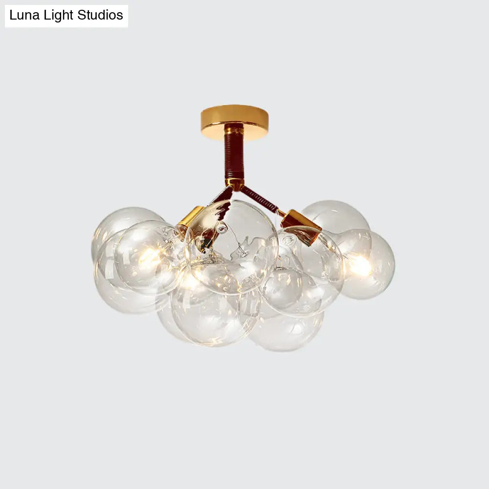 Clear Glass Semi Flush Ceiling Light With Contemporary Bubble Design For Foyer And Corridor