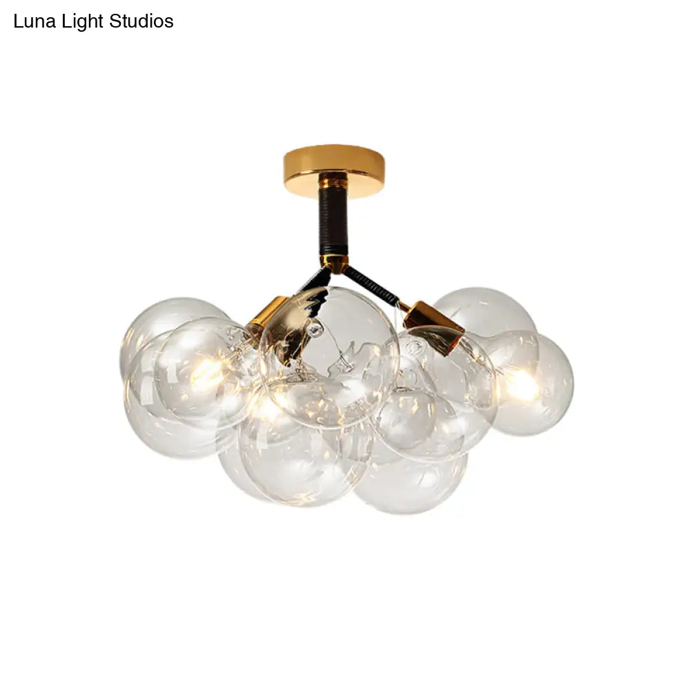 Clear Glass Semi Flush Ceiling Light With Contemporary Bubble Design For Foyer And Corridor