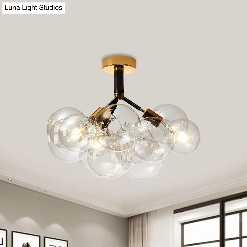 Clear Glass Semi Flush Ceiling Light With Contemporary Bubble Design For Foyer And Corridor