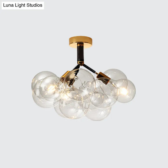 Clear Glass Semi Flush Ceiling Light With Contemporary Bubble Design For Foyer And Corridor