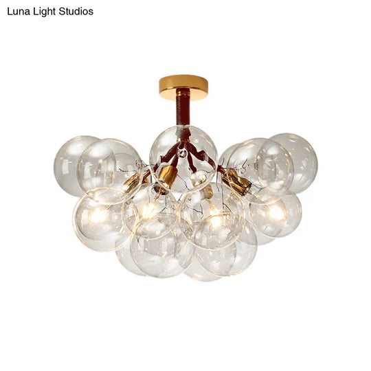 Clear Glass Semi Flush Ceiling Light With Contemporary Bubble Design For Foyer And Corridor