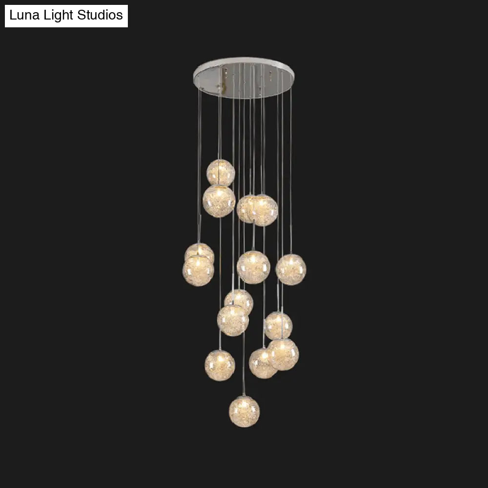 Clear Glass Spherical Multi Light Pendant Hanging Lamp For Stairs Lighting
