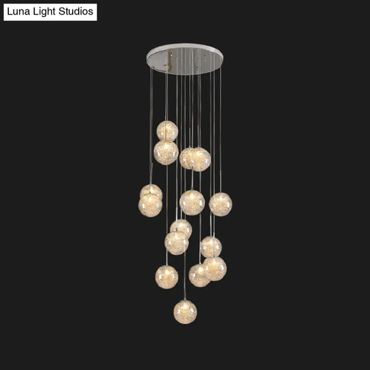 Clear Glass Spherical Multi Light Pendant Hanging Lamp For Stairs Lighting