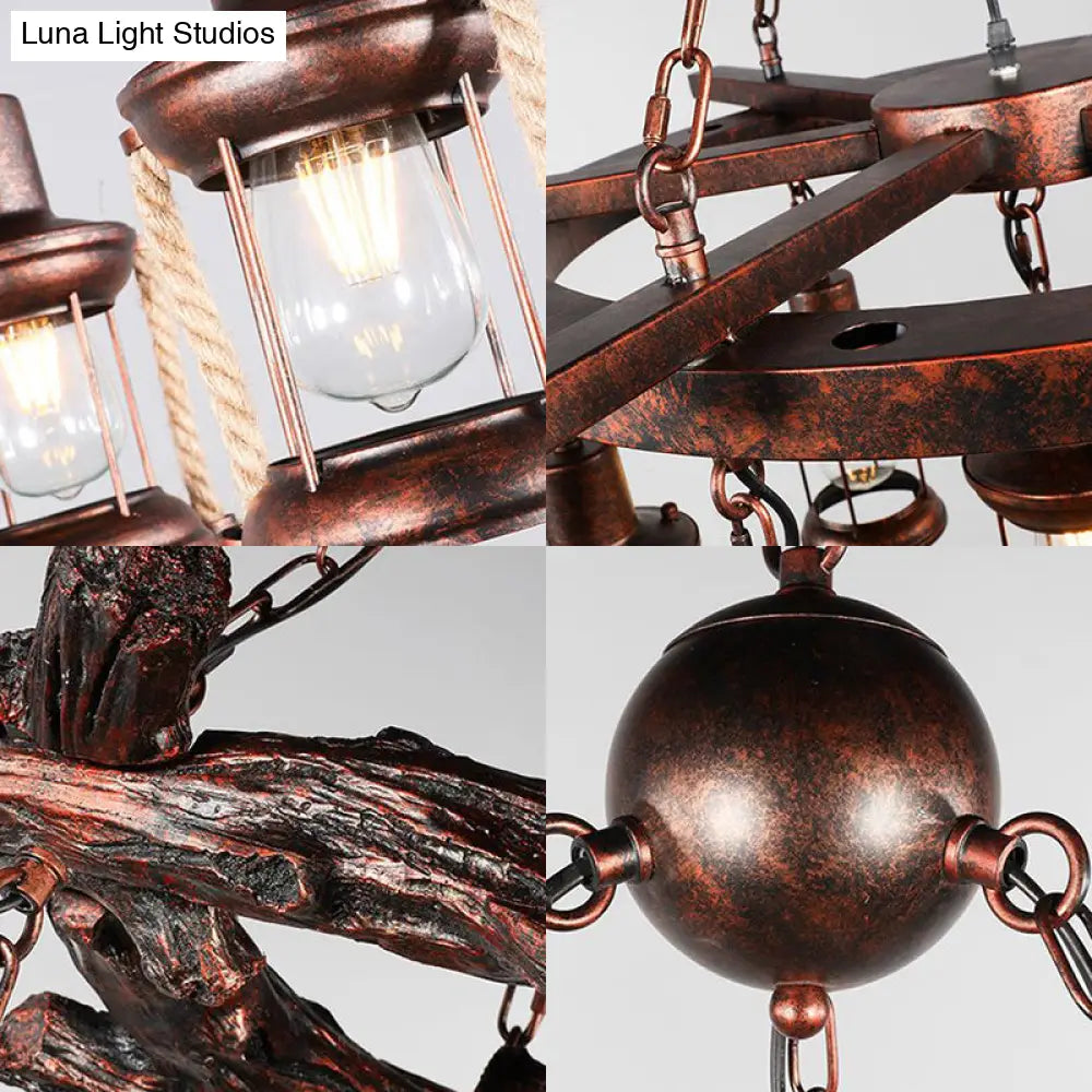Clear Glass Vintage Style Kerosene Chandelier - 3/7-Light Bronze Pendant For Dining Room Lighting