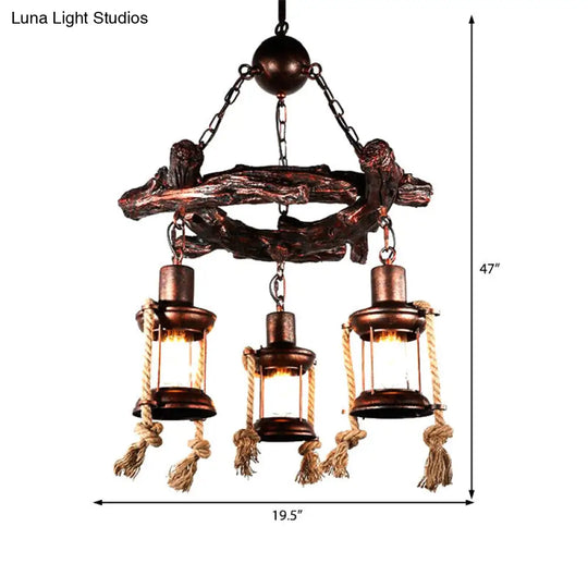 Bronze Vintage Style Clear Glass Kerosene Chandelier With 3/7-Light Pendant For Dining Room Lighting