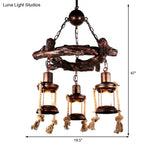 Clear Glass Vintage Style Kerosene Chandelier - 3/7-Light Bronze Pendant For Dining Room Lighting