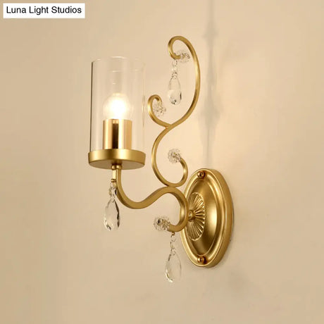 Clear Glass Wall Mounted Light With Crystal Accent And Brass Finish