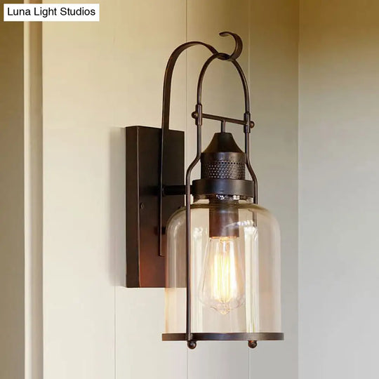 Clear Glass Wall Sconce - Traditional Rustic Cylinder Lamp For Corridors