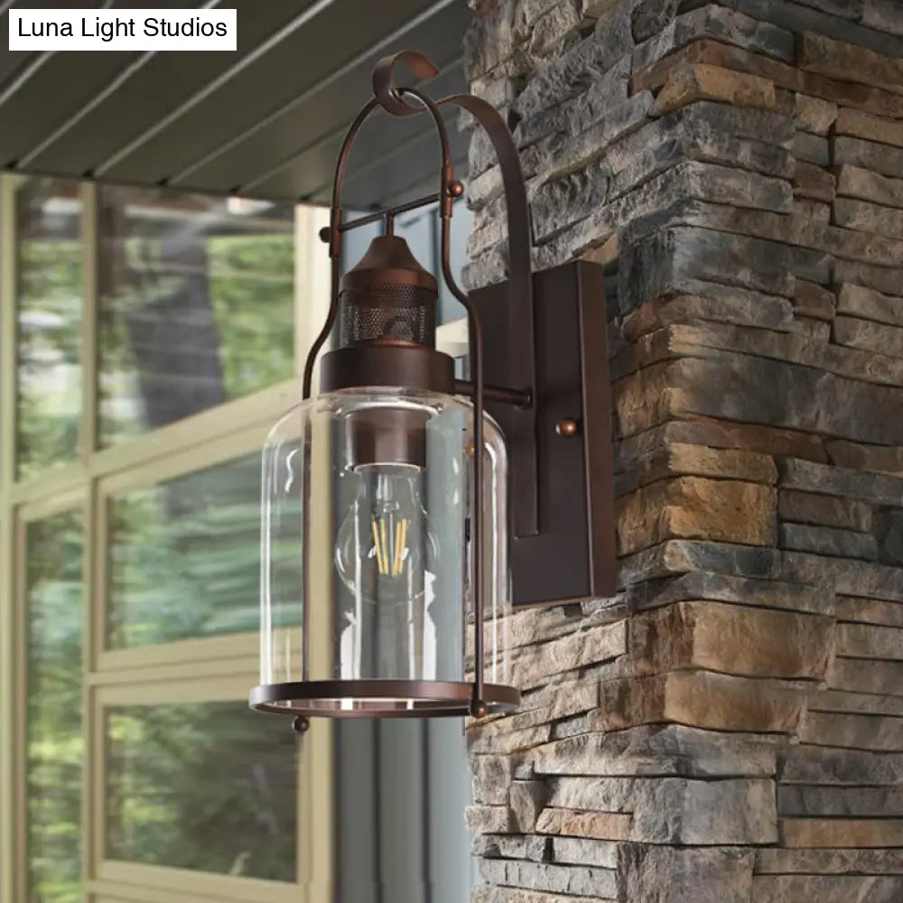 Clear Glass Wall Sconce - Traditional Rustic Cylinder Lamp For Corridors