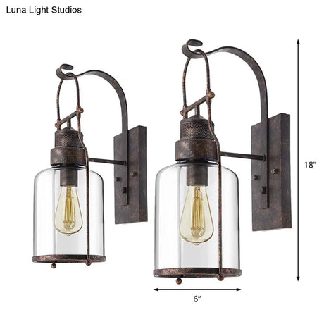 Clear Glass Wall Sconce - Traditional Rustic Cylinder Lamp For Corridors