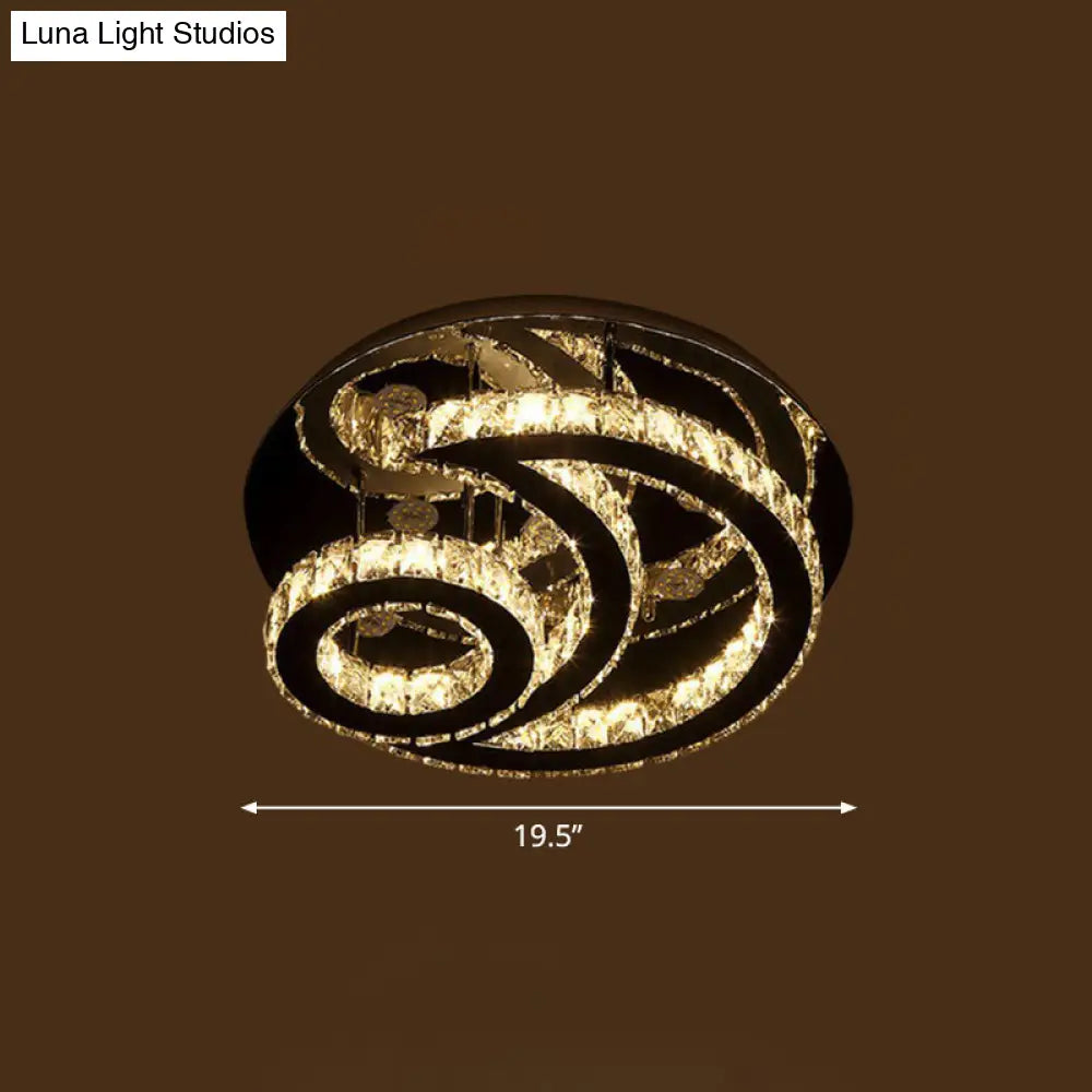 Clear K9 Crystal Moon And Sun Ceiling Lamp - Minimalist Stainless Steel Led Flush Light / 19.5’