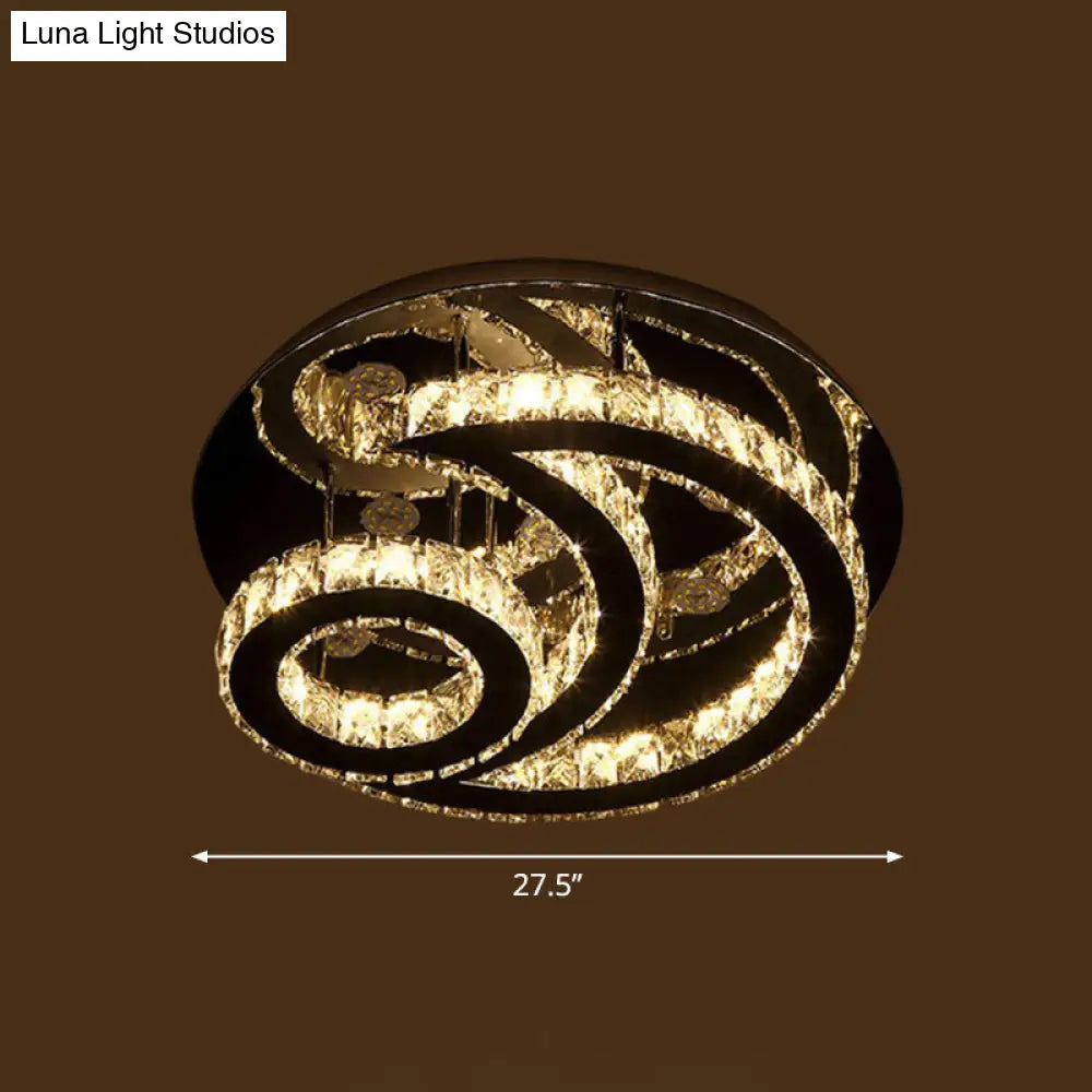 Clear K9 Crystal Moon And Sun Ceiling Lamp - Minimalist Stainless Steel Led Flush Light / 27.5