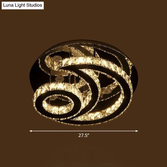 Clear K9 Crystal Moon And Sun Ceiling Lamp - Minimalist Stainless Steel Led Flush Light / 27.5