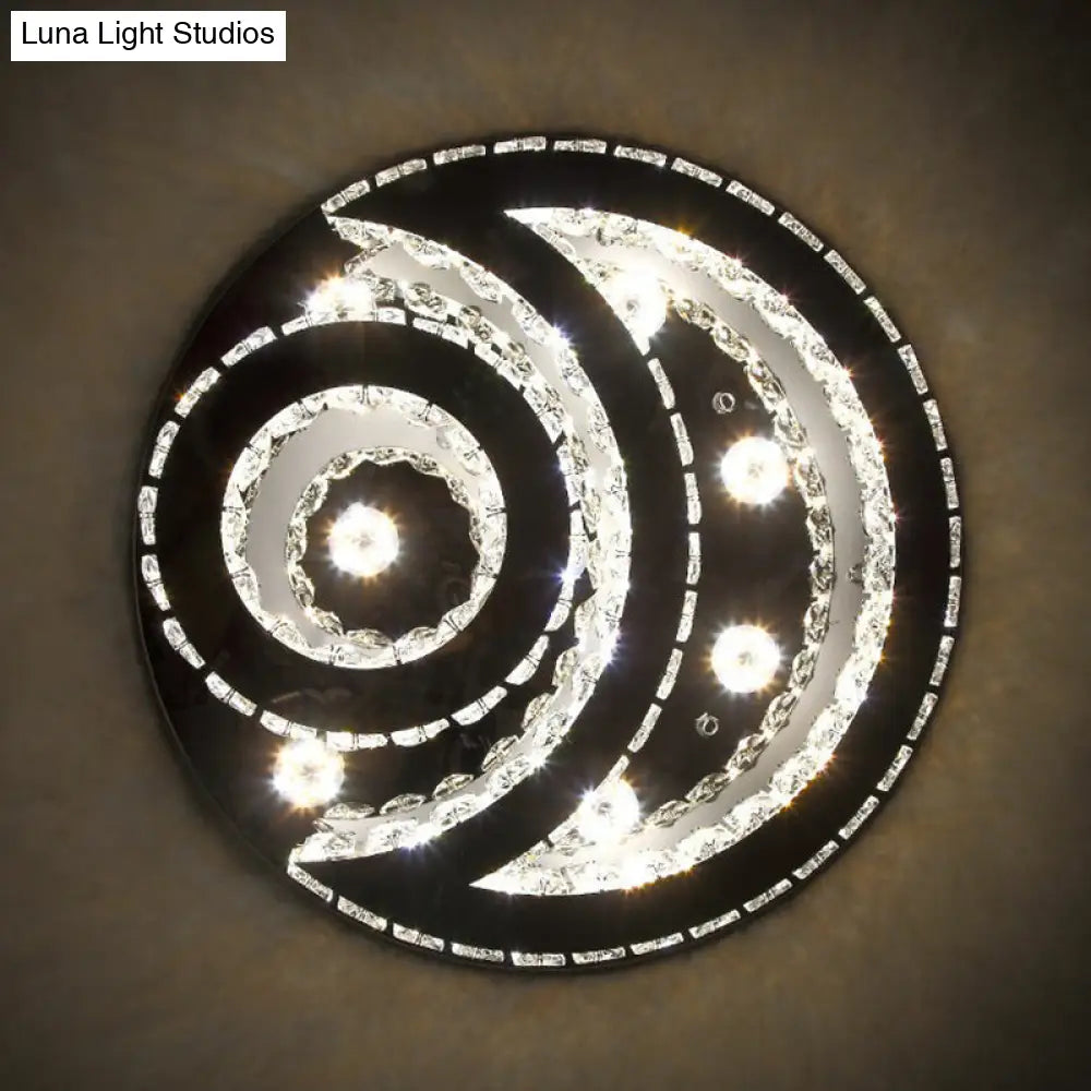 Clear K9 Crystal Moon And Sun Ceiling Lamp - Minimalist Stainless Steel Led Flush Light