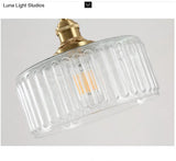 Clear Ribbed Glass Drum Pendant Lighting - Vintage 1-Light Lamp For Living Room