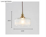 Clear Ribbed Glass Drum Pendant Lighting - Vintage 1-Light Lamp For Living Room