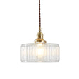 Clear Ribbed Glass Drum Pendant Lighting - Vintage 1-Light Lamp For Living Room Brass