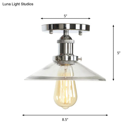 Clear Ribbed Glass Flushmount Farmhouse Bell - Chrome Ceiling Light