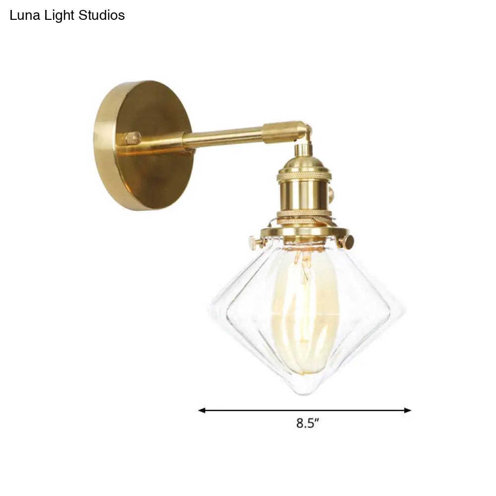 Clear Ribbed Glass Gem Wall Light - Retro Style Outdoor Porch Sconce