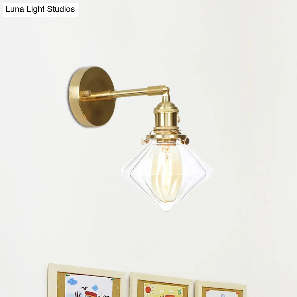 Clear Ribbed Glass Gem Wall Light - Retro Style Outdoor Porch Sconce