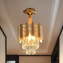 Clear/Smoke Crystal 3 - Light Semi Flush Ceiling Lamp In Antique Gold/Black/Rose Gold For Hallway
