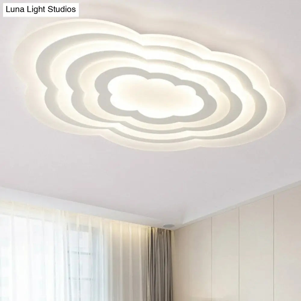 Cloud Kids Bedroom Led Flush Mount Ceiling Light - Acrylic Contemporary Lighting Fixture (White)