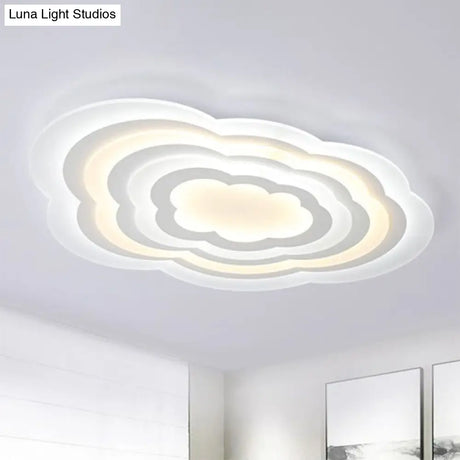 Cloud Kids Bedroom Led Flush Mount Ceiling Light - Acrylic Contemporary Lighting Fixture (White)