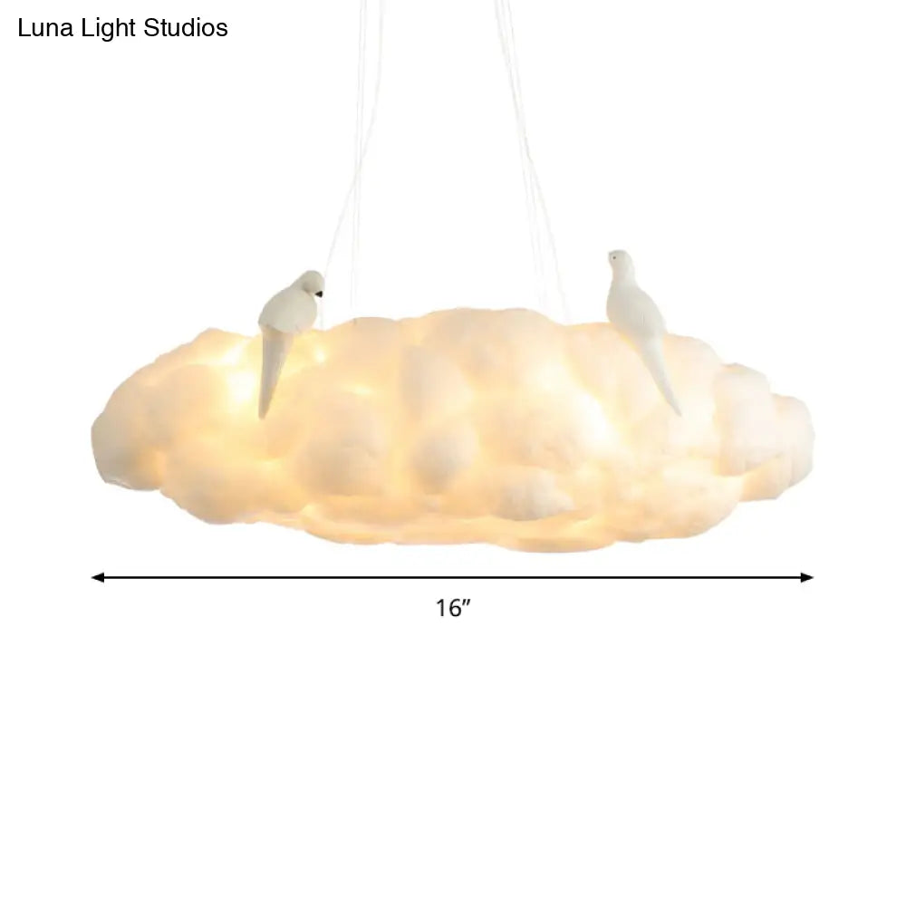 Cloud Kindergarten Chandelier: Bird Cotton Hanging Light Contemporary Design In White