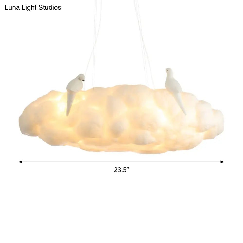 Cloud Kindergarten Chandelier: Bird Cotton Hanging Light Contemporary Design In White