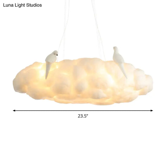 Cloud Kindergarten Chandelier: Bird Cotton Hanging Light Contemporary Design In White