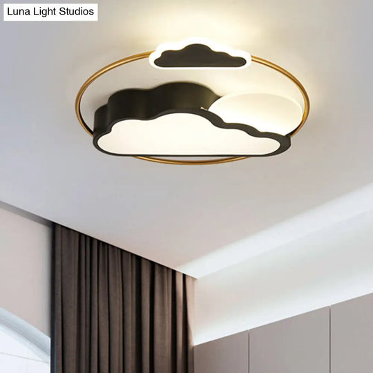 Cloud-Shape Led Flush Mount With Black/Blue Finish & Acrylic Shade - Cartoon Lighting Fixture