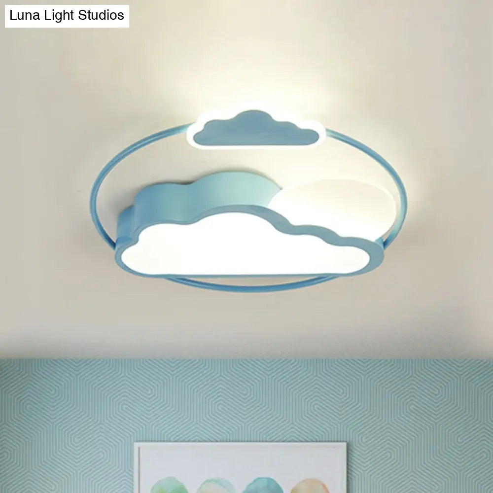Cloud-Shape Led Flush Mount With Black/Blue Finish & Acrylic Shade - Cartoon Lighting Fixture Blue