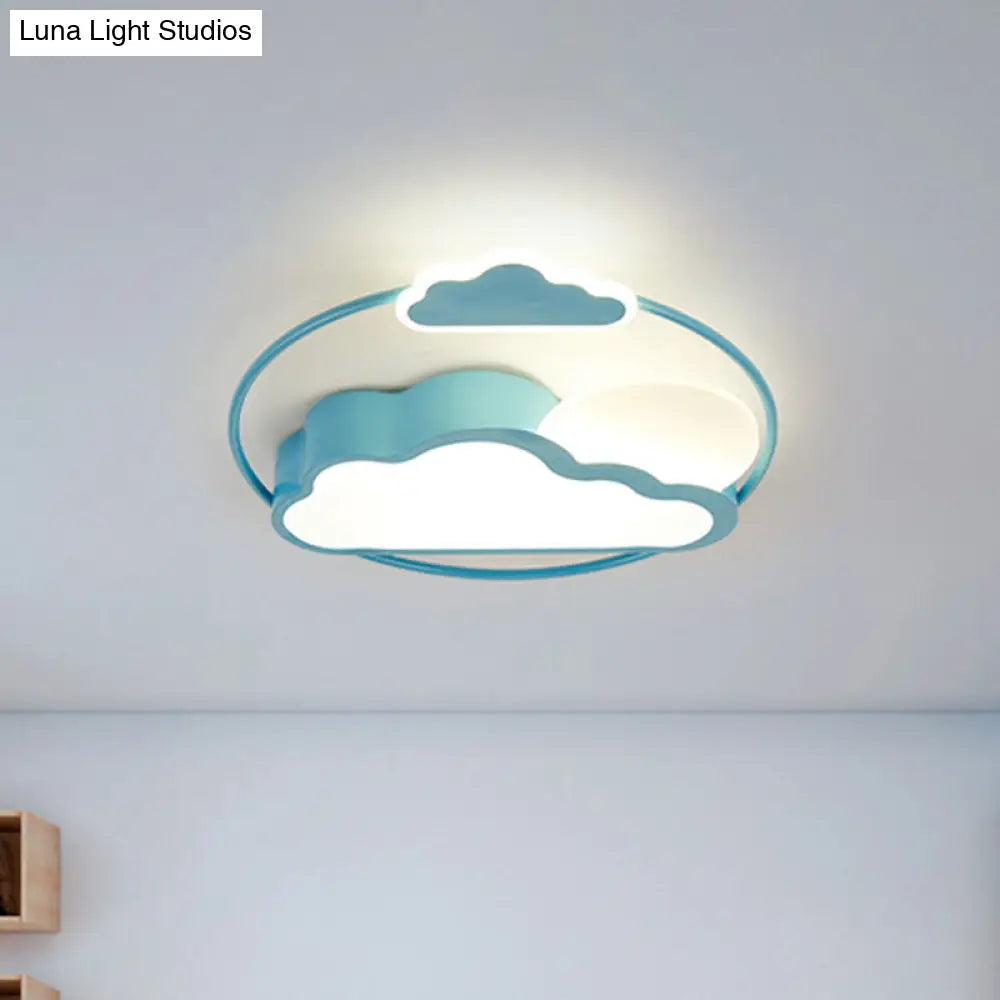 Cloud-Shape Led Flush Mount With Black/Blue Finish & Acrylic Shade - Cartoon Lighting Fixture